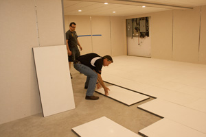 Installing insulated subfloor panels in Natick
