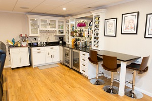 A basement bar installed in a finished basement in Southborough