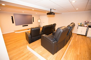 A basement turned into a home theater in Shrewsbury